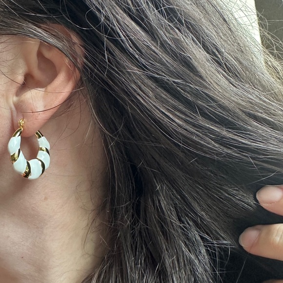 Portofino Gold and White Hoop Earrings - Picture 4 of 5